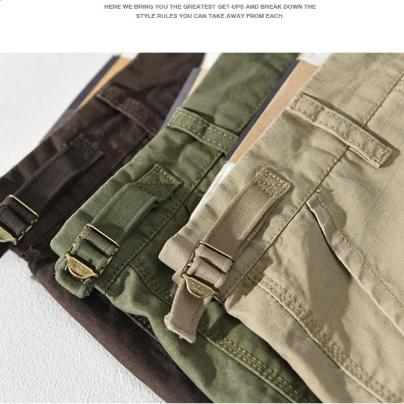 Spring Vintage Cargo 100% Cotton Pants for Men Casual Zipper Trousers Streetwear Men ATZ653 240824