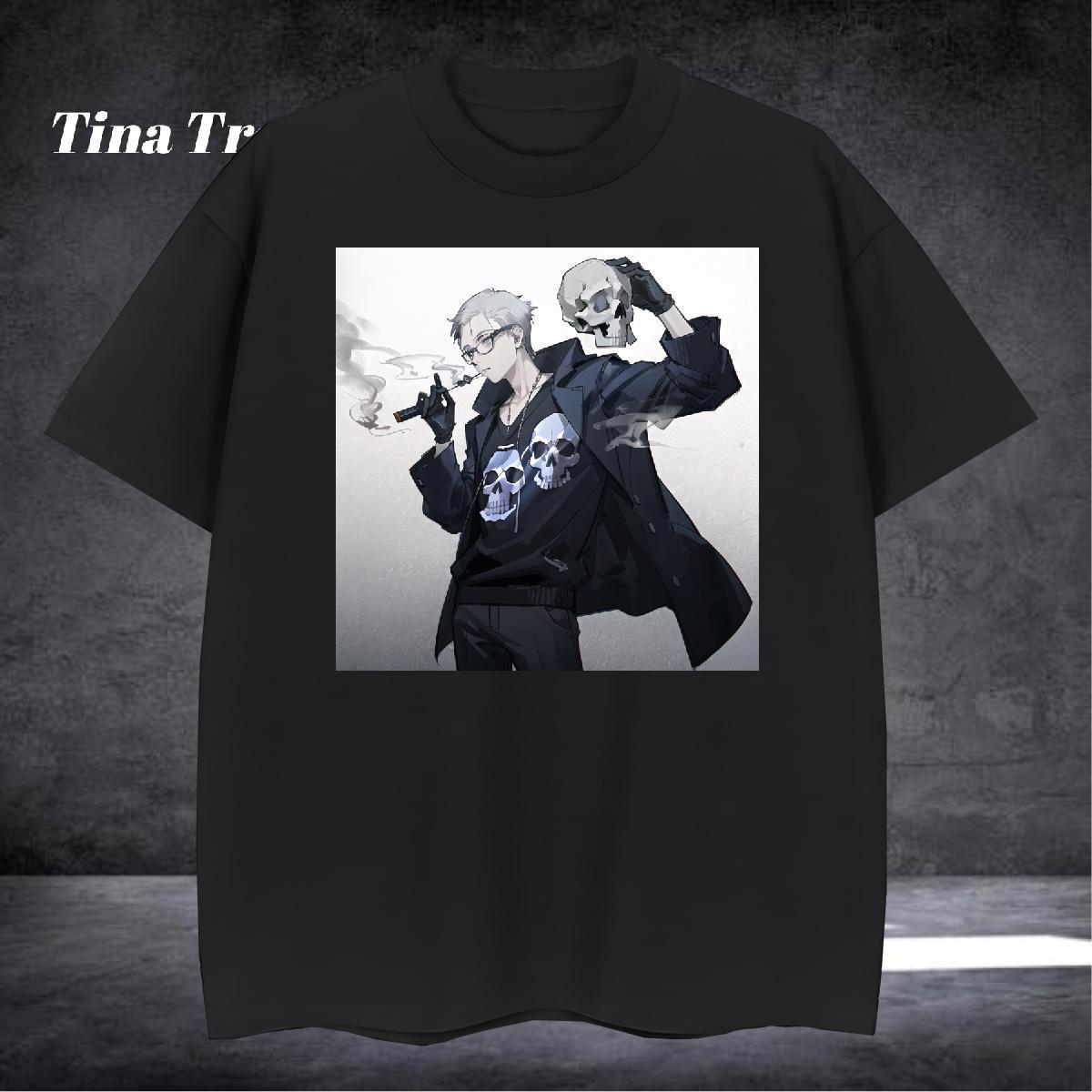 Soft T-Shirts for Men 230g Pure Cotton skull Casual Daily Wear Custom Print Oversized Breathable Crew Neck Tshirts New Tops Shirt