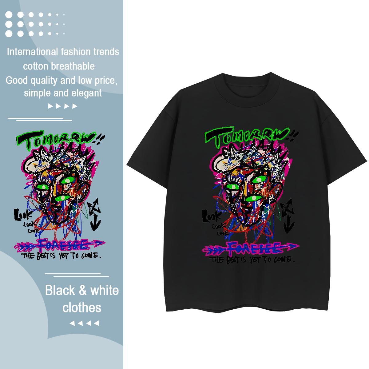 5A Unisex Tshirts 230g Cotton graffiti Beach T Shirt For Woman Crew Neck Plus Size Cartoon Clothings