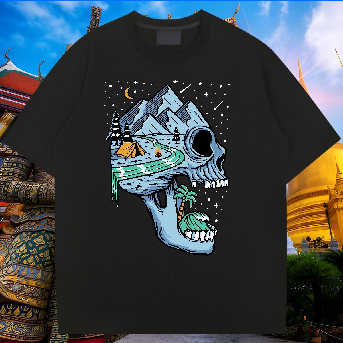 Cool Design T Shirts Men 230g 100% Cotton skull Casual Black Oversized Breathable Short Sleeve Men Tshirts 2024 DIY Polos