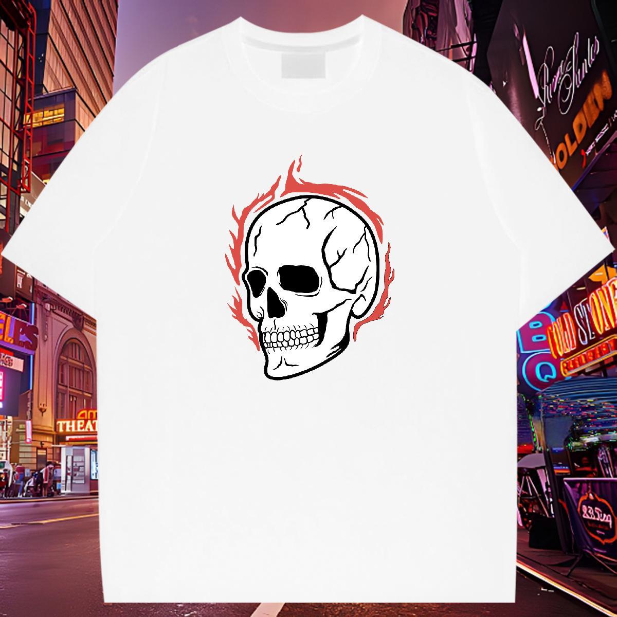 Brand Man T Shirts 230g 100% Cotton skull Street Casual Anime Breathable Short Sleeve Men Clothes T-Shirt Fashion Designer Clothings