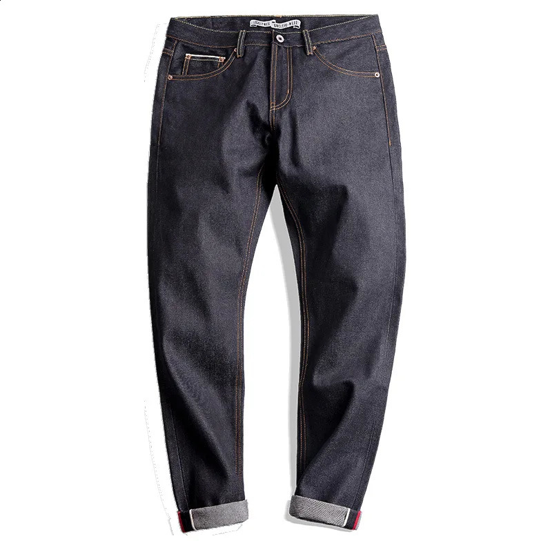 Maden Highend Dark Jeans Size 28 to 36 Retro 145oz Classic Cotton Slim Straight Original Uncle Fu Tapered Denim Pants 240824