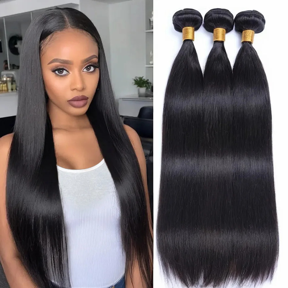 Straight 30 32 inch Brazilian Remy unprocessed hair natural color human woven 240801