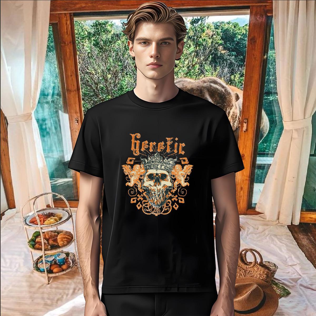 Brand T Shirt For Man 230g Pure Cotton skull Beach Anime Crew Neck Breathable Men Clothes T-Shirt Fashion Designer Polos