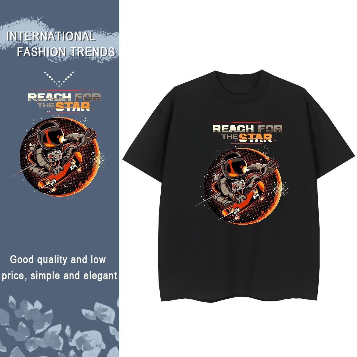 Unisex Womens Tshirts 230g Pure Cotton cosmonaut Sport Woman T Shirts Crew Neck Black White Tops