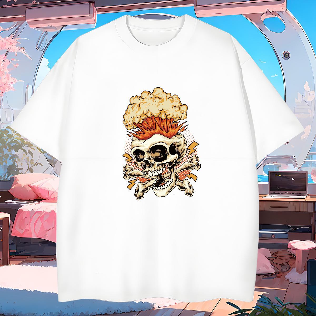 Classic Mens T Shirts 230g Cotton skull Hip Hop Street DIY Printed Breathable Short Sleeve Mens Tshirts 2024 DIY Tees