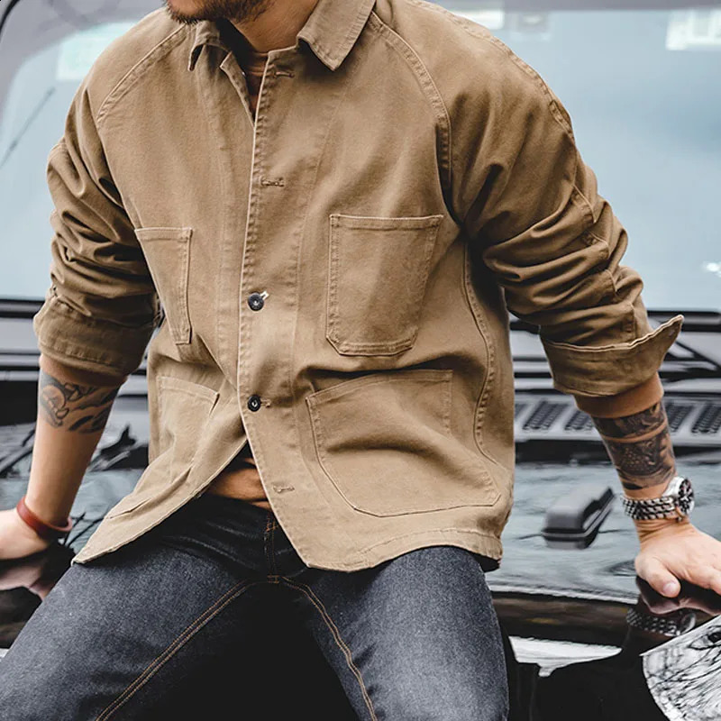 Maden Amekaji Mens Casual Retro 4pocket Jacket Outdoor Cotton Collar Fu Uncle Fashion 240824