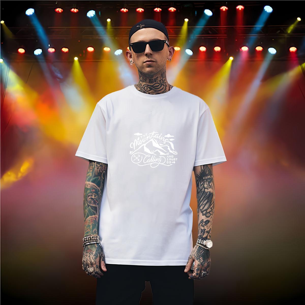 TOP Quality T-Shirts 230g Pure Cotton mountains Daily Outfit Graphic Breathable Crew Neck Men Tshirts Classic Clothes