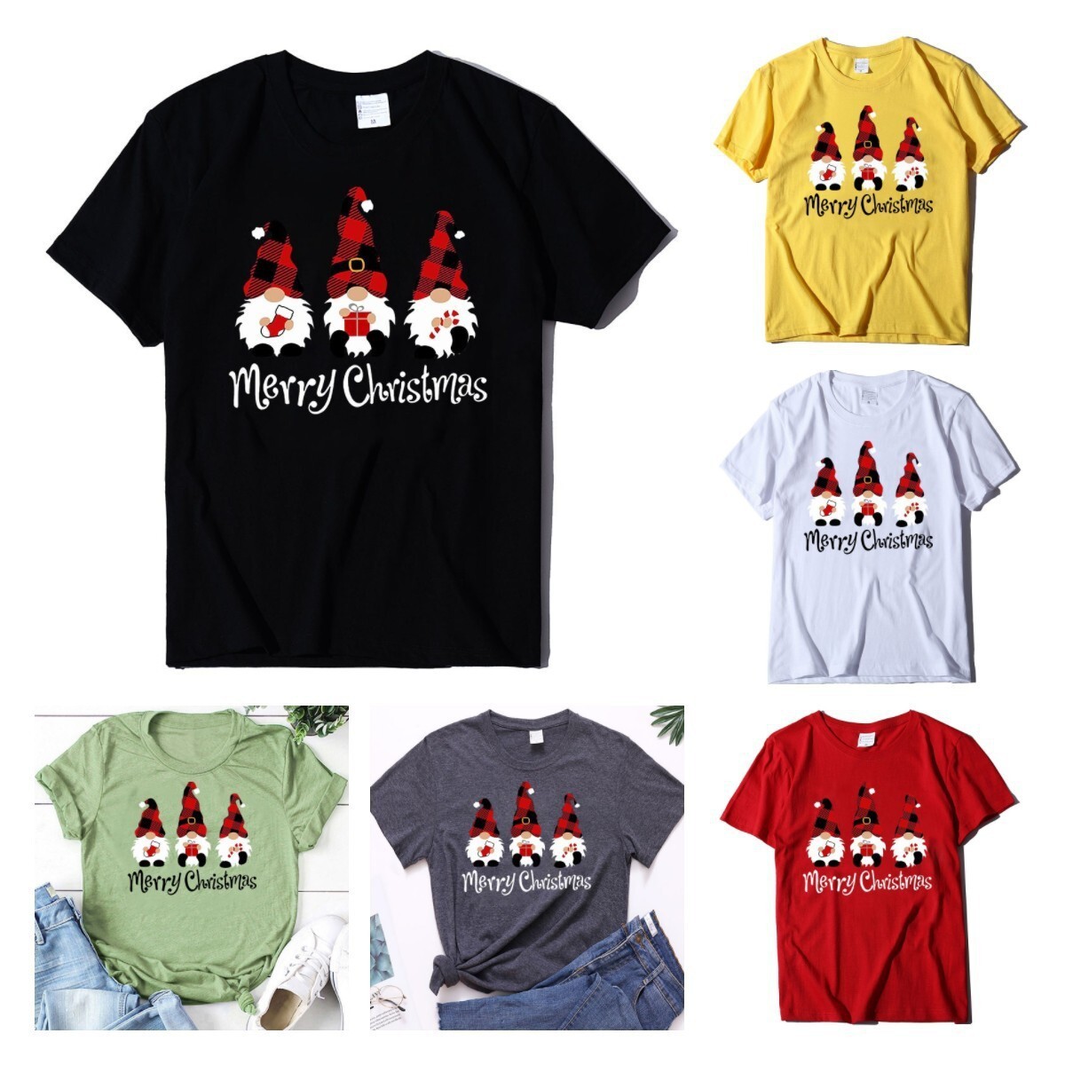 Christmas T-shirt, dwarf figure printed short sleeved women's top, loose fit dongdumaoyi