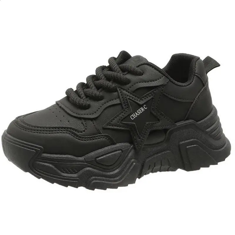 Autumn Leather Brown Platform Sneakers Thick Sole Slip On Women Casual Shoes Lace-up Ladies Comfortable Running Shoes 240826