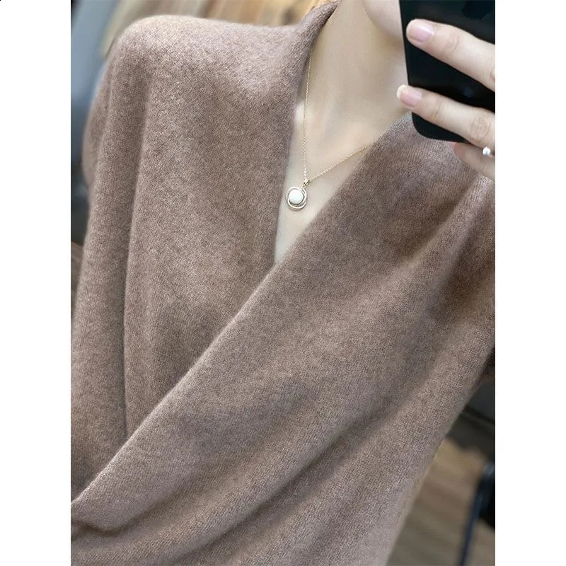 100% Merino wool kimono zipper suitable for womens Vneck loose and fashionable sweaters spring summer cashmere knitted tops 240826