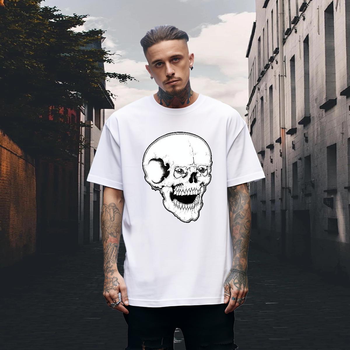 Classic T Shirts Men 230g Pure Cotton skull Casual Daily Wear Customized Round Neck Short Sleeve Mens Tshirts Designer Fashion Tees Shirts