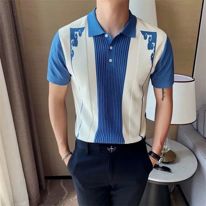 Spring Summer Korean Fashion Business Casual Male Pullover Chic Contrst Color Hipster Polo T-shirt Patchwork Korean Top Men 240824