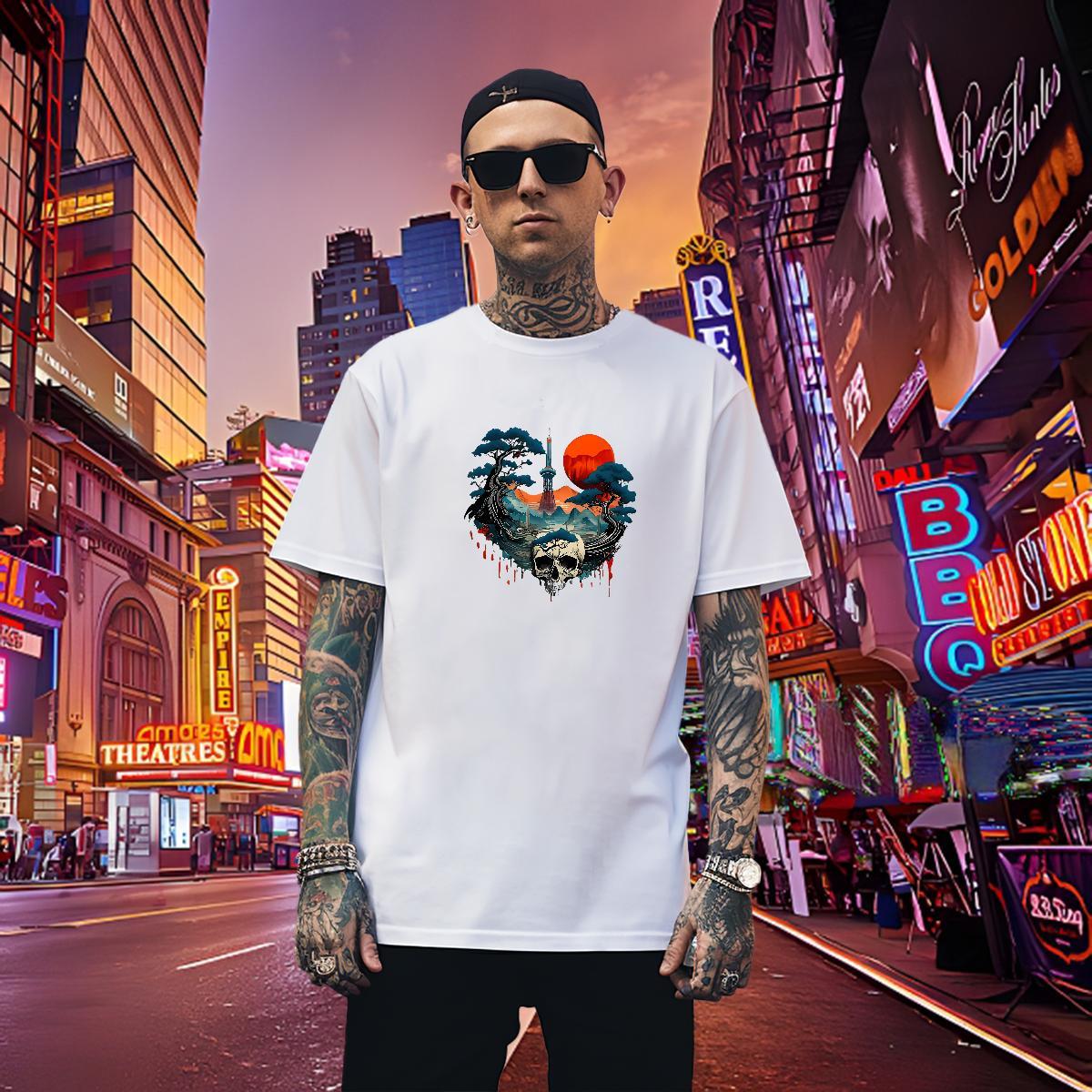 TOP Quality T shirt 230g Cotton skull Casual Daily Wear Oversized 3XL 4XL Breathable Crew Neck Men Tees DIY Clothes