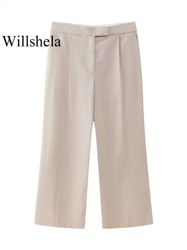 Willshela Women Fashion Two Piece Set Khaki Blazer With Pockets Vintage Front Zipper Trousers Feamle Chic Lady Pants Sets 240826