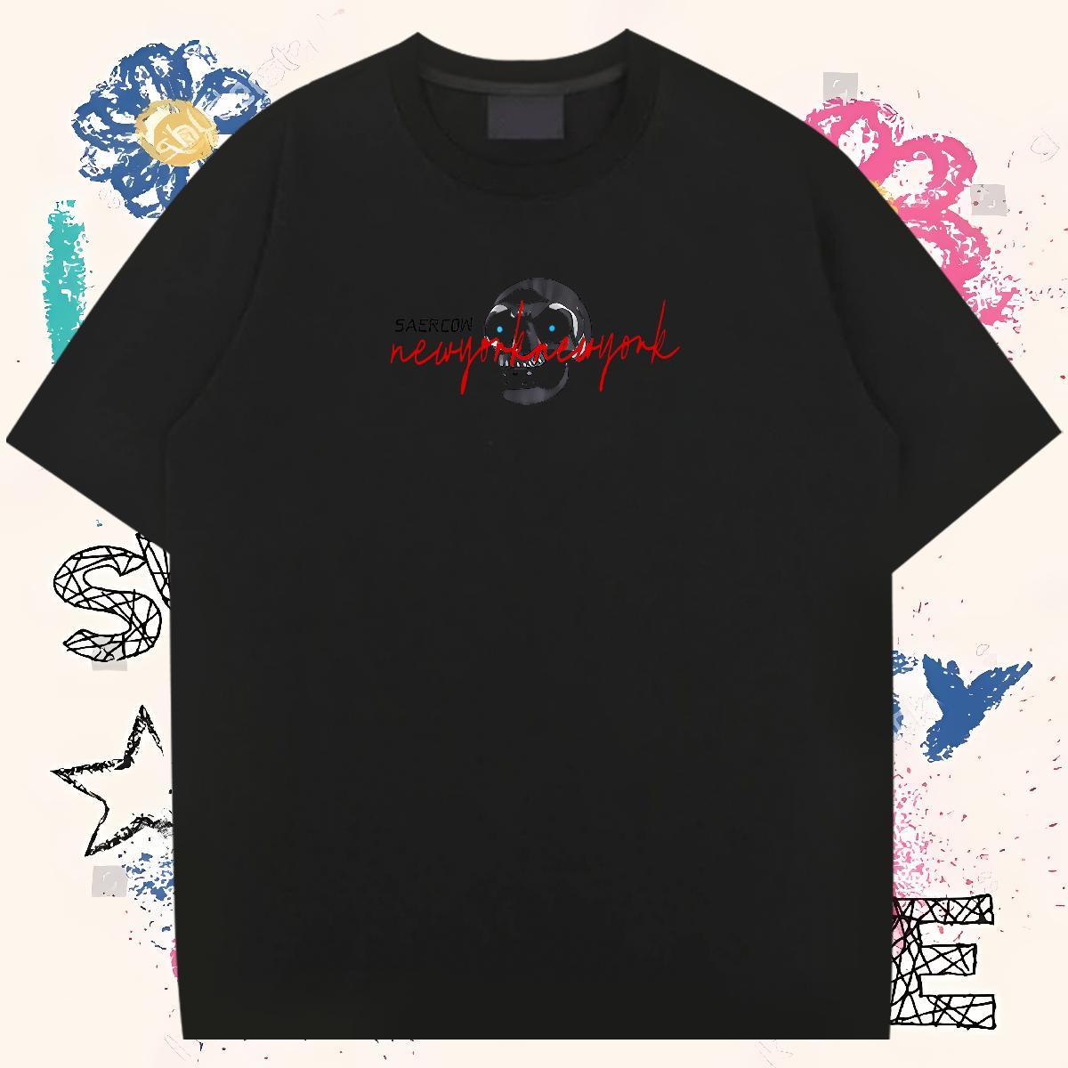 Loose Fit T Shirts Men 230g Pure Cotton skull Sports Casual DIY Printed Breathable Short Sleeve Men Tops Tees Casual New Tees Shirts