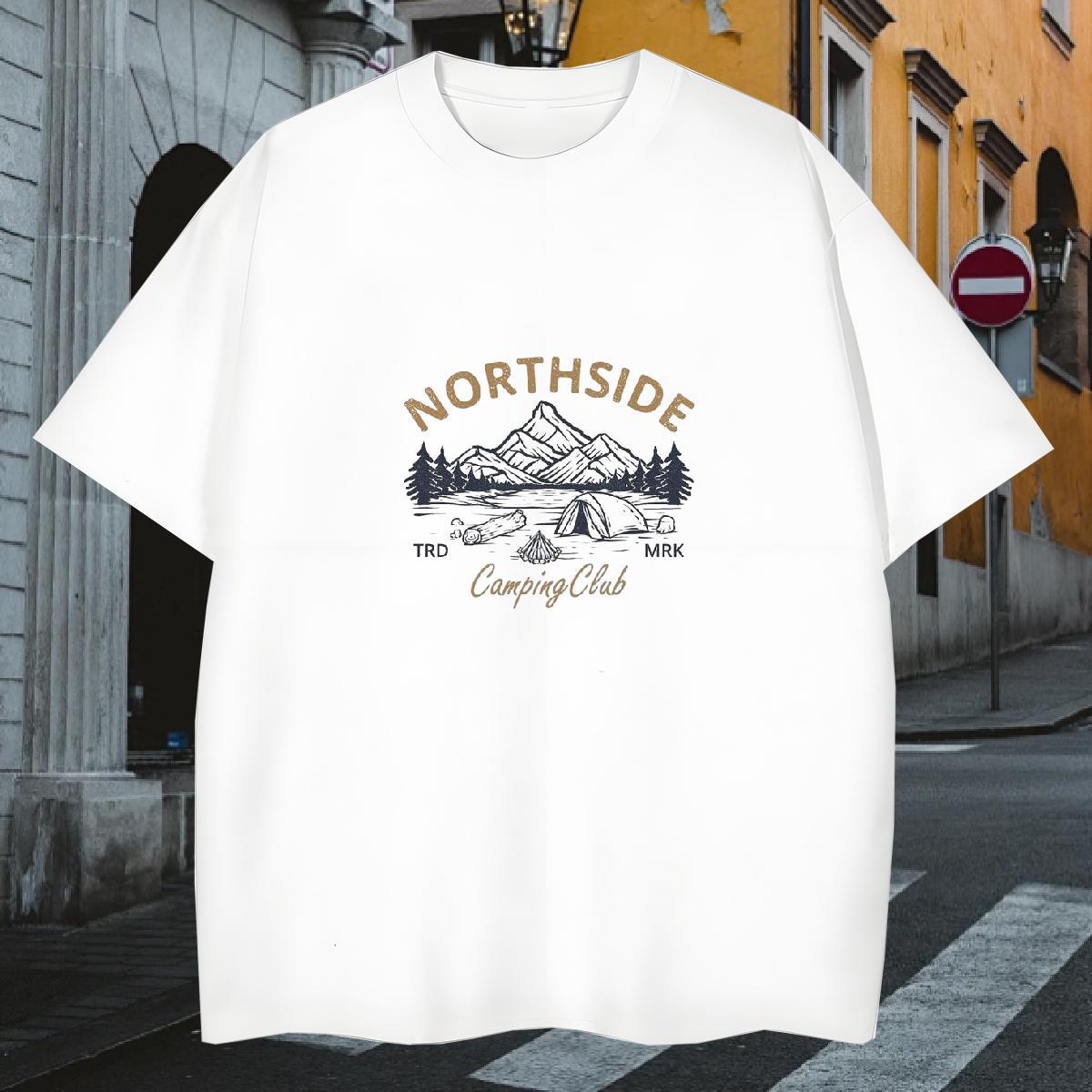 Cool T Shirts Men 230g Pure Cotton mountains Street Casual White Plus Size Crew Neck Men Clothes T-Shirt Fashion Casual Polos