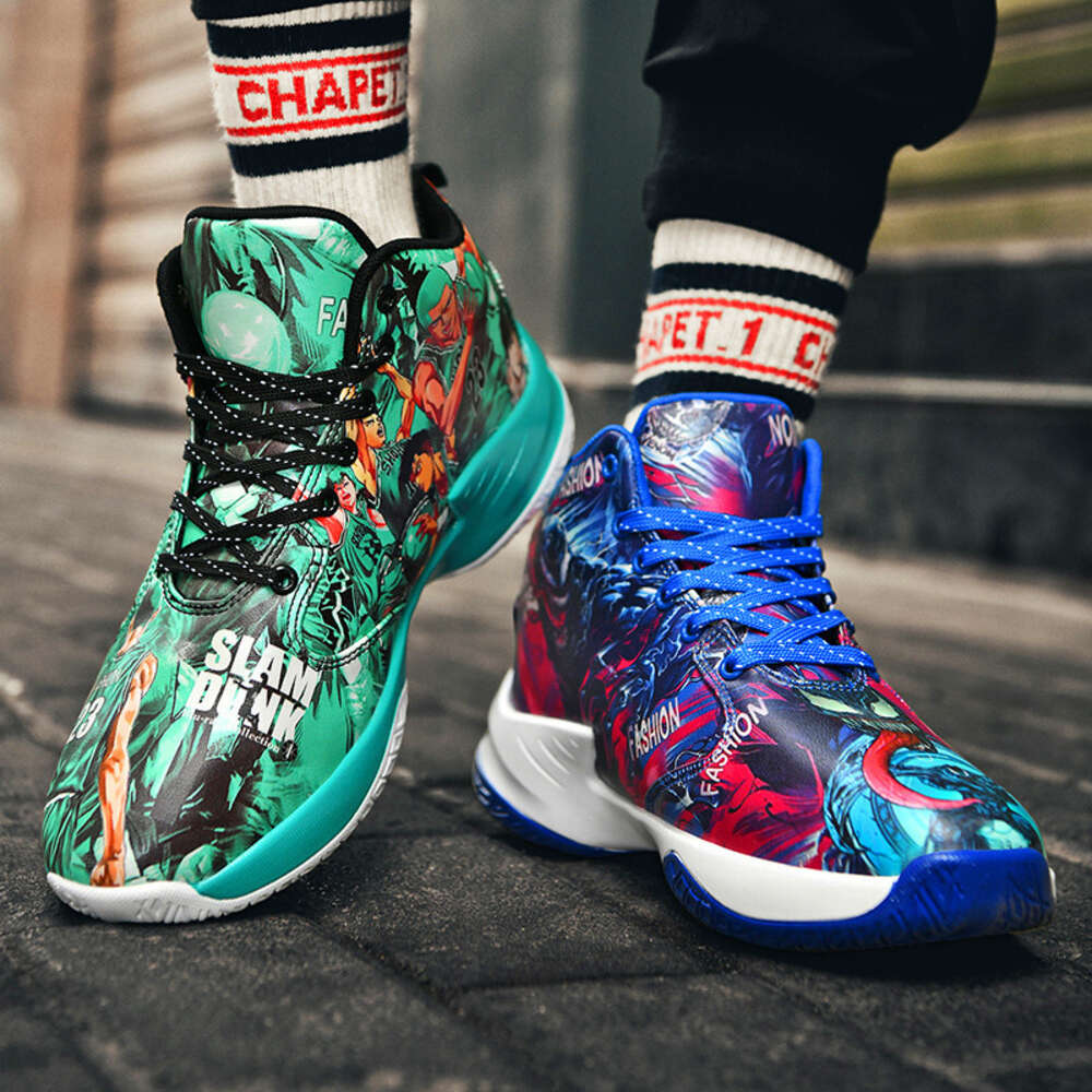 Men's Cartoon High-Top Trainers: Anti-Skid Platform Basketball Shoes for Outdoor Sports