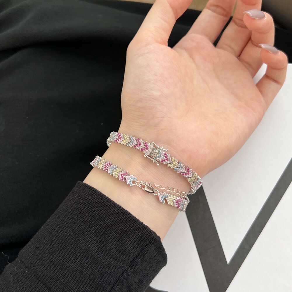 S sterling sier bracelet with a high-end rainbow colored zircon handcrafted inlay for light and exquisite bracelets