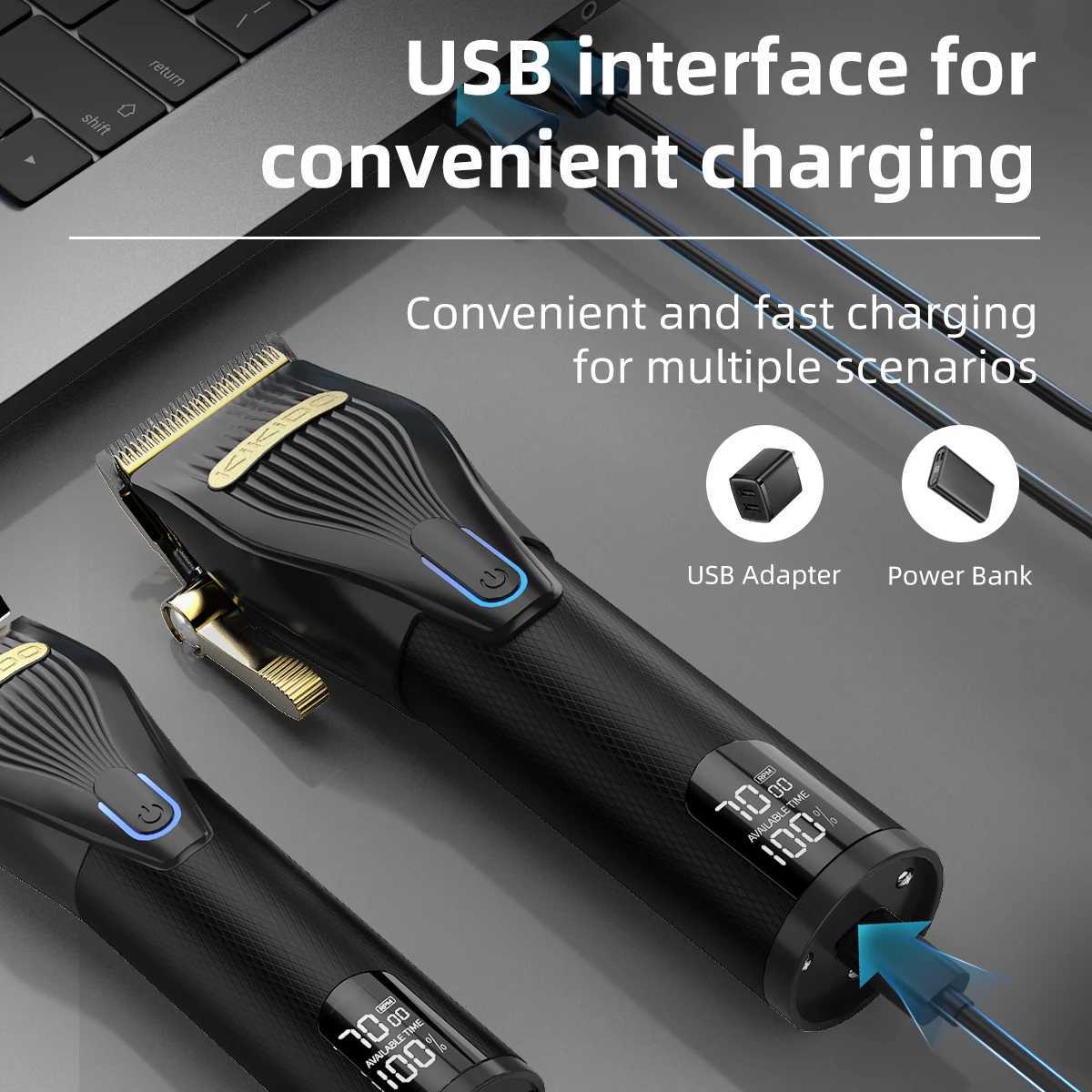 KIKIDO two-piece new hair clipper set LED display metal hair clipper USB charging electric hair trimmer 2577 W241017