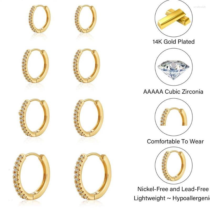 Hoop Earrings Small Gold Set For Women 14K Plated Tiny Dainty Lightweight CZ Hie Cartilage Earring Jewelry