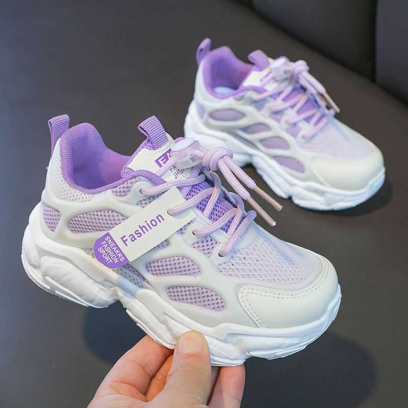 Athletic Outdoor Girls 2024 Spring and Autumn new style childrens mesh breathable dad boys casual sports running shoes H260130
