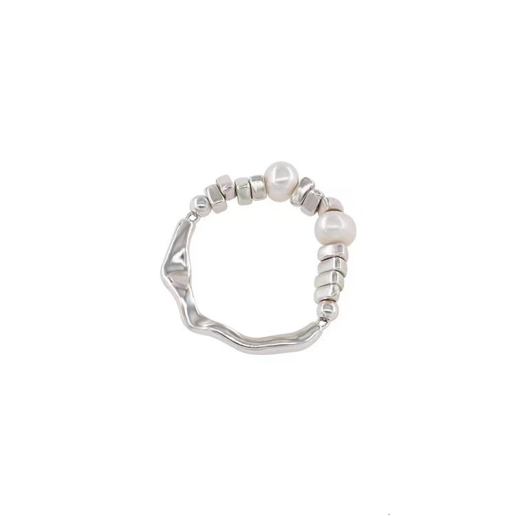 Ring, pure sier, Korean version, plain circle, irregular and versatile, female niche, Instagram style design, non fading combination ring