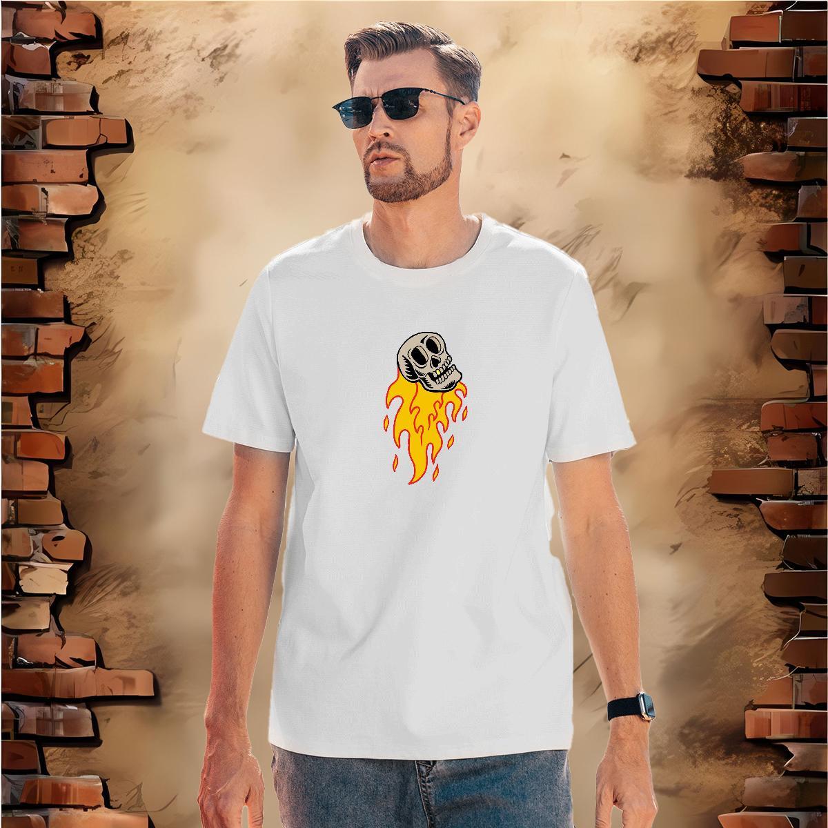 Unisex T-Shirts for Men 230g Pure Cotton skull Casual Daily Wear Plus Size Cartoon Breathable Crew Neck Men Clothes T-Shirt Classic Casual Tops Shirt