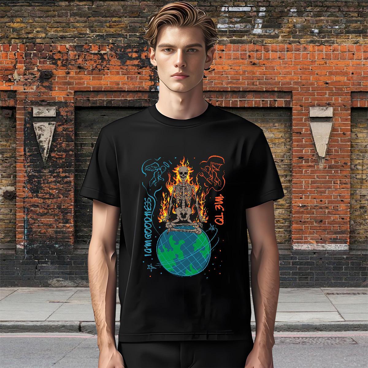 High Quality T Shirts Men 230g Cotton skull Street Custom Printing Breathable Crew Neck Men Tees Brand Top Tees