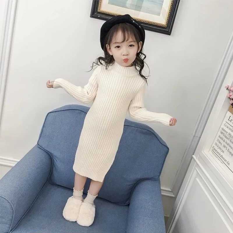 Autumn and Winter Youth Girls Sweater New Fashion Long Wool Womens Knitted Sweater 3-12 Year Childrens ClothingW240824