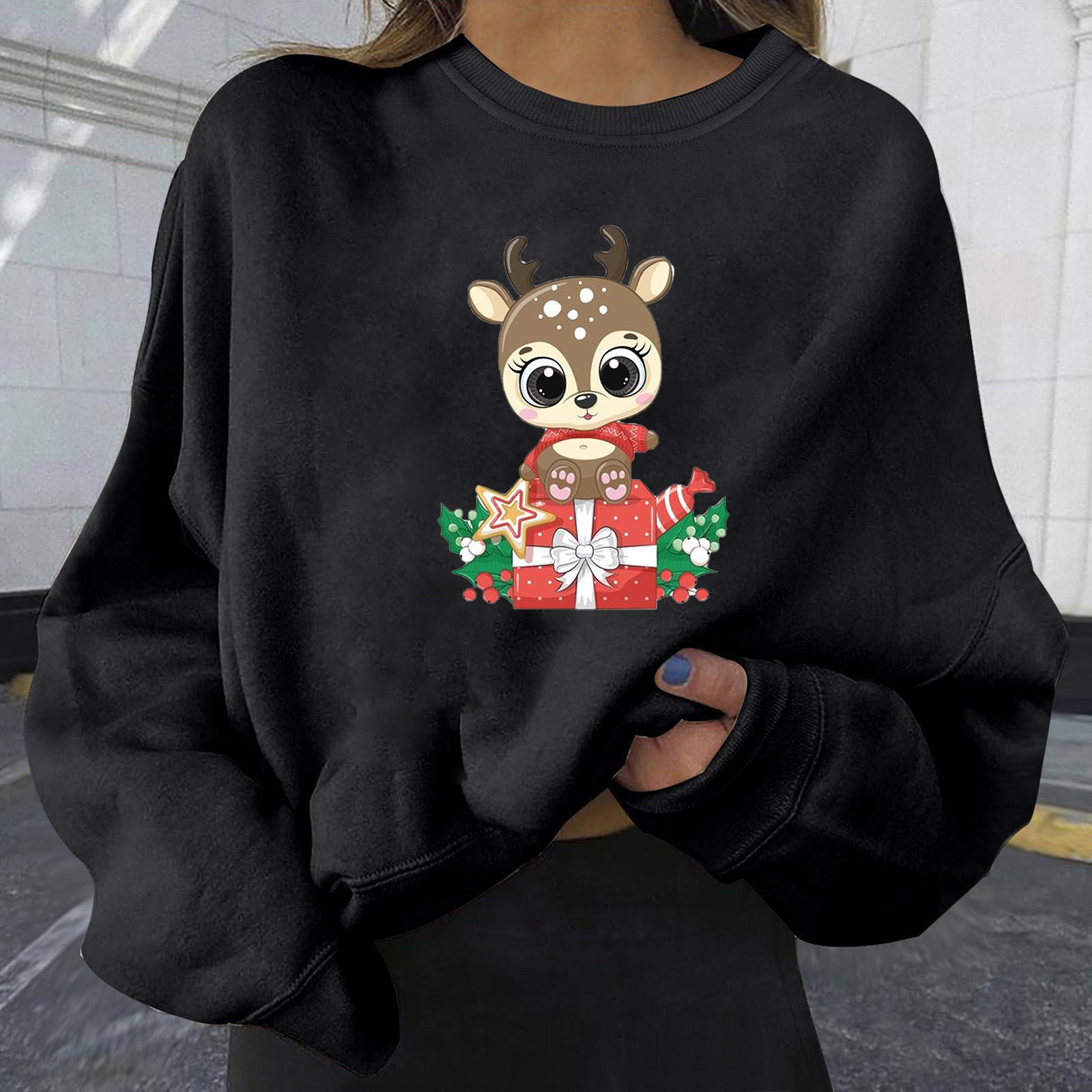 Personalized cute deer print plus size women's loose fit dongdumaoyi
