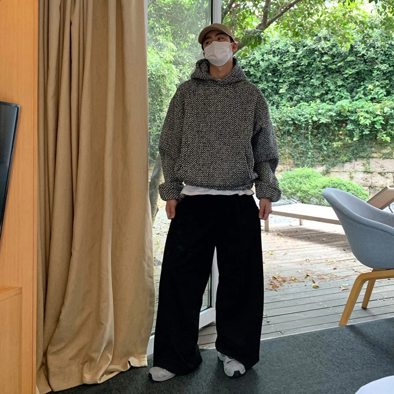 Autumn Clothing Mens Harajuku Texture Hooded Sweatshirt Casual Fashion Long Sleeve Vintage Pocket Hoodie 240826