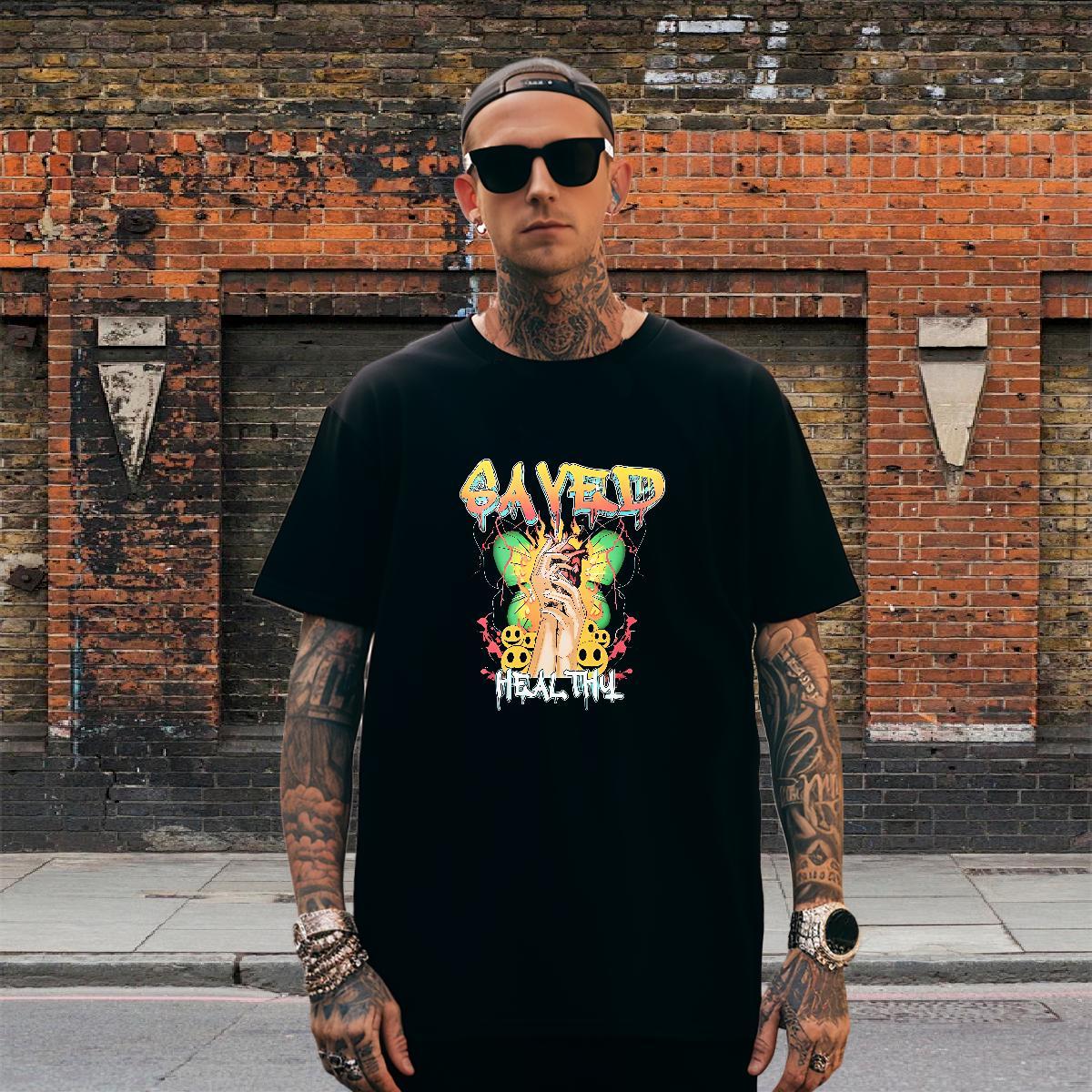 Popular T Shirt For Man 230g 100% Cotton skull High Street Hip Hop Custom Print Oversized O Neck Short Sleeves Mens Tshirts New Tees Shirts