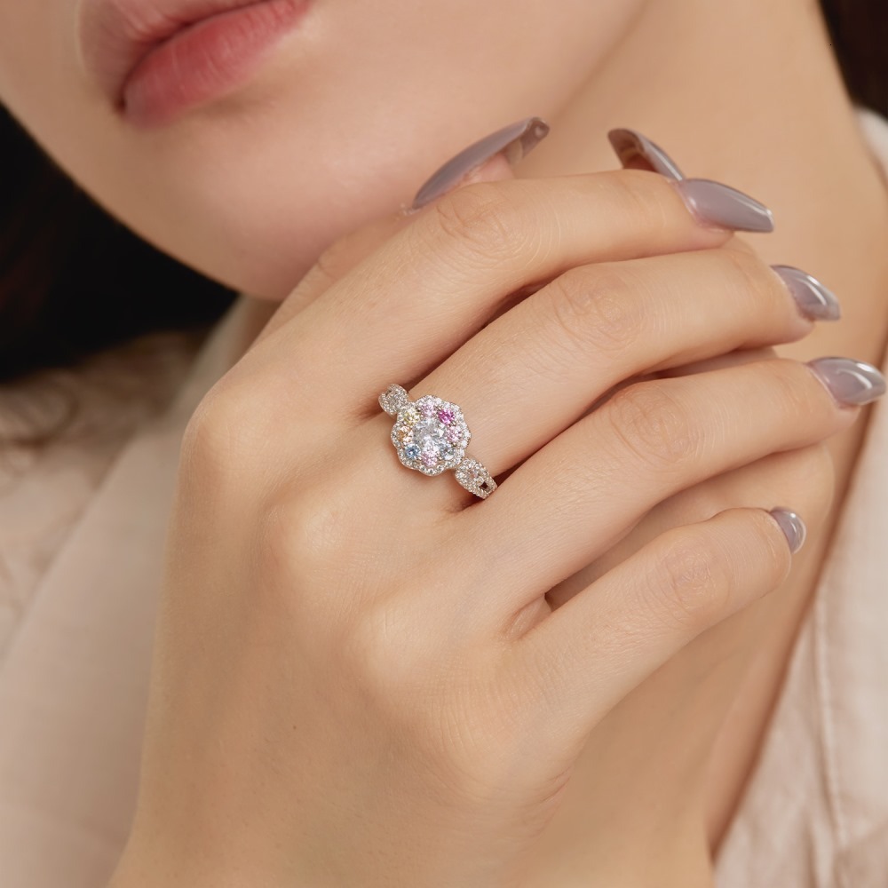Korean version new S pure sier ring with suower design, dopamine color scheme, fashionable and versatile women's bracelet