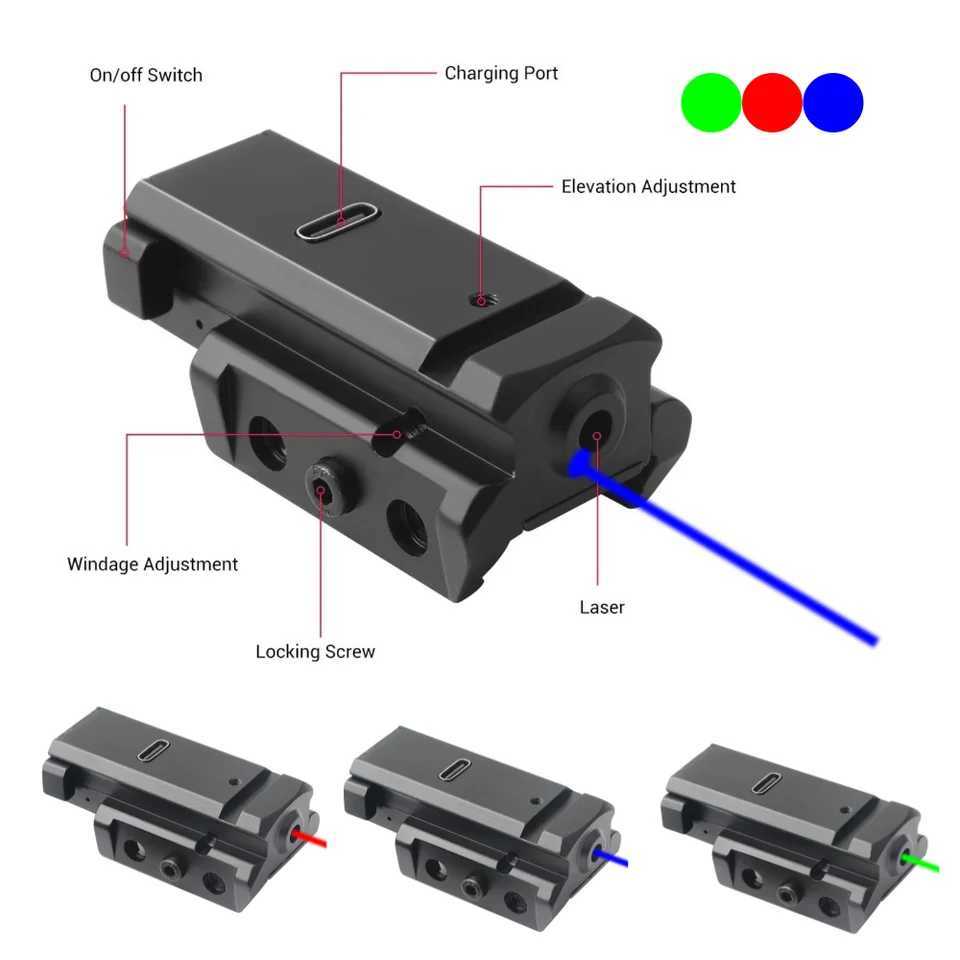 The red/blue/green dot laser sight is suitable for Picatinny ribbon guides used for pistol gloves USB Type-C charging and shock resistance CL240826