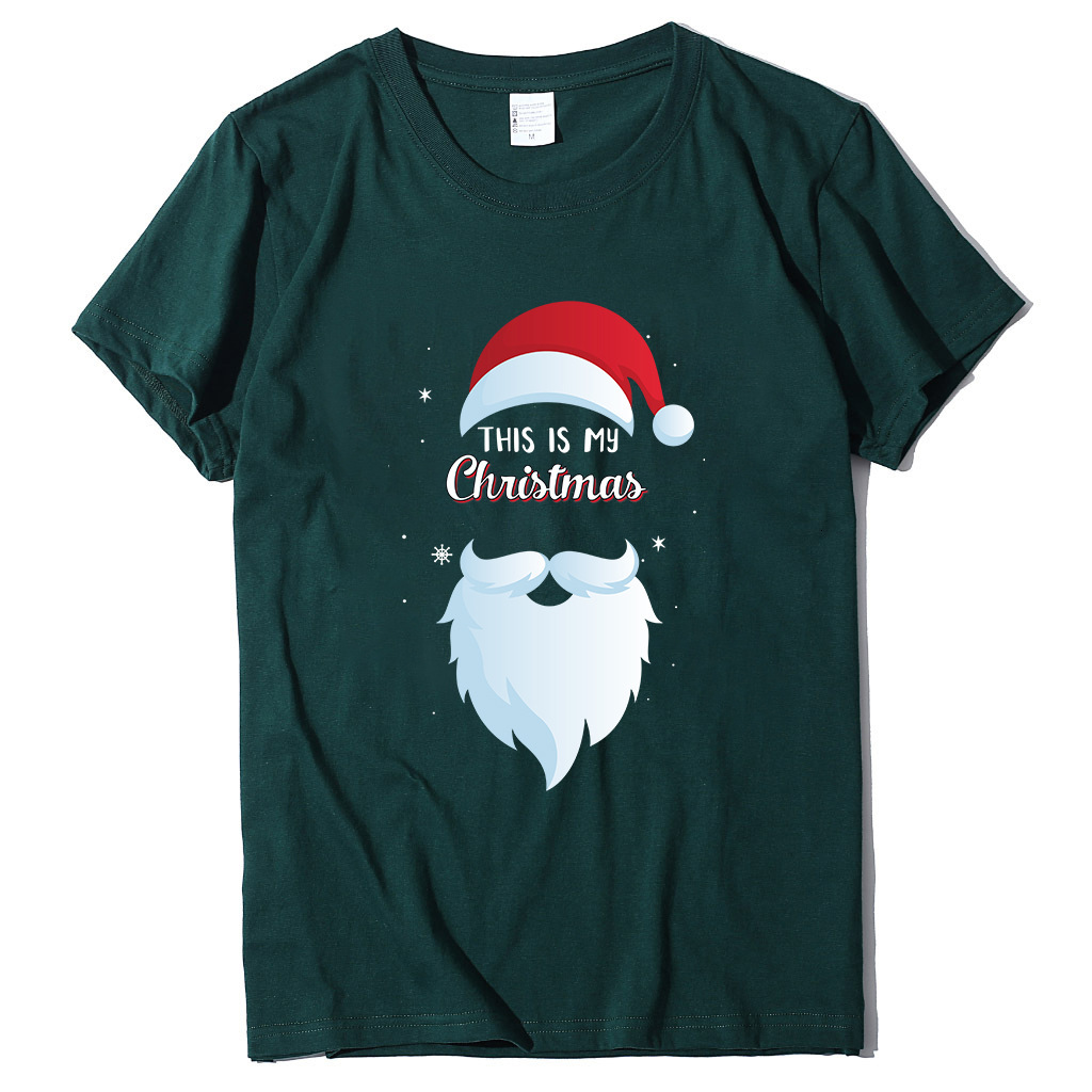 Autumn Street Trendy Round Neck Women's Short sleeved Santa Claus Print dongdumaoyi