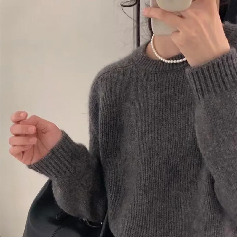 Autumn/Winter Round Neck Cashmere Sweater Womens Loose Korean 100% Pure Wool Knit Pullover Large Clothing For Female 240824