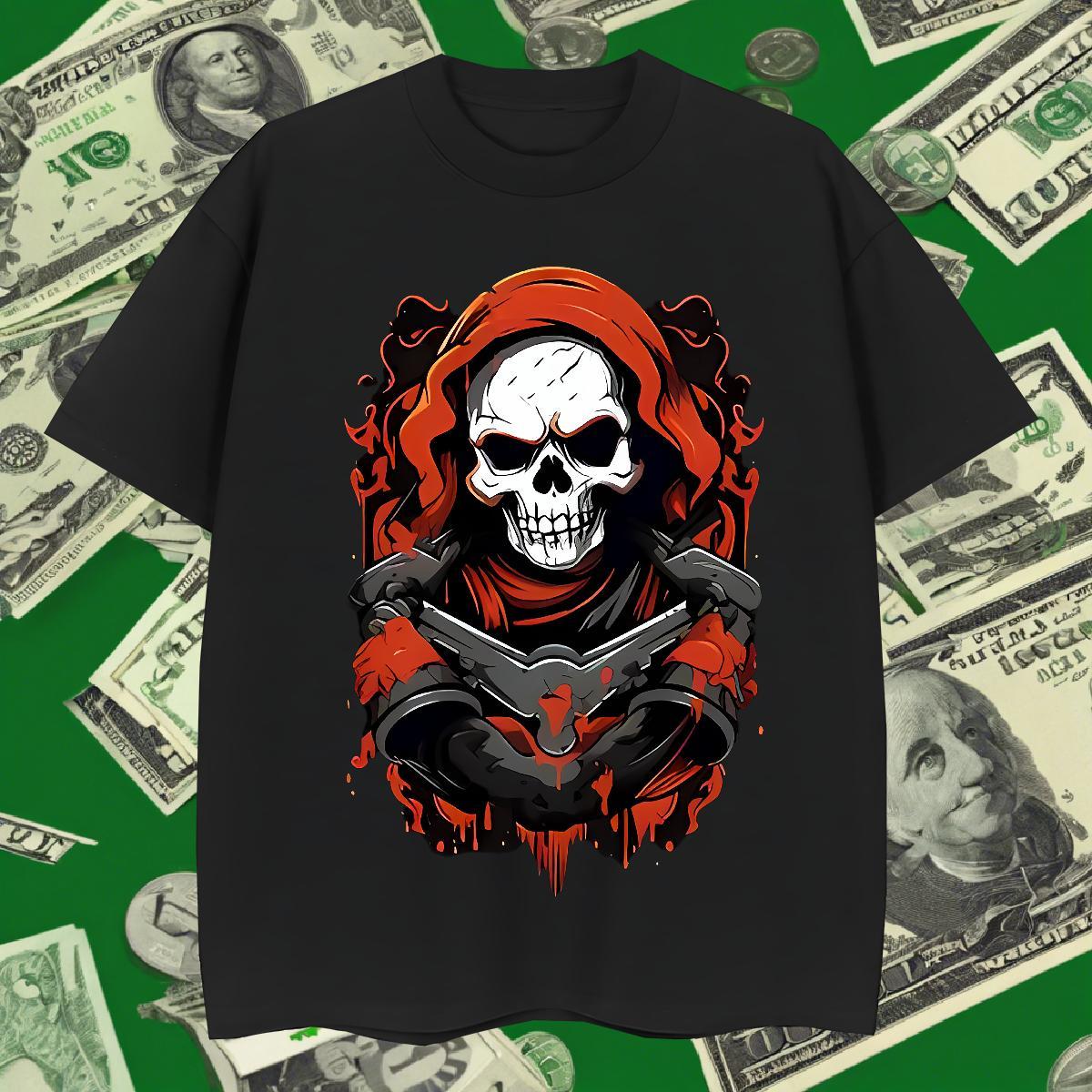 Classic Mens T Shirts 230g Pure Cotton skull Hip Hop Anime Print O-Neck Short Sleeve Men Clothes T-Shirt Fashion New Tshirts