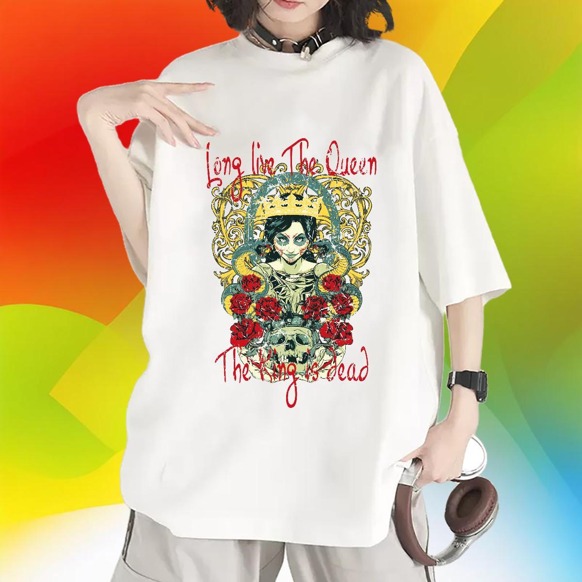 Lady Women Tshirts 230g 100% Cotton scary Street T Shirts Women Breathable Short Sleeve Customized Clothes Shirt
