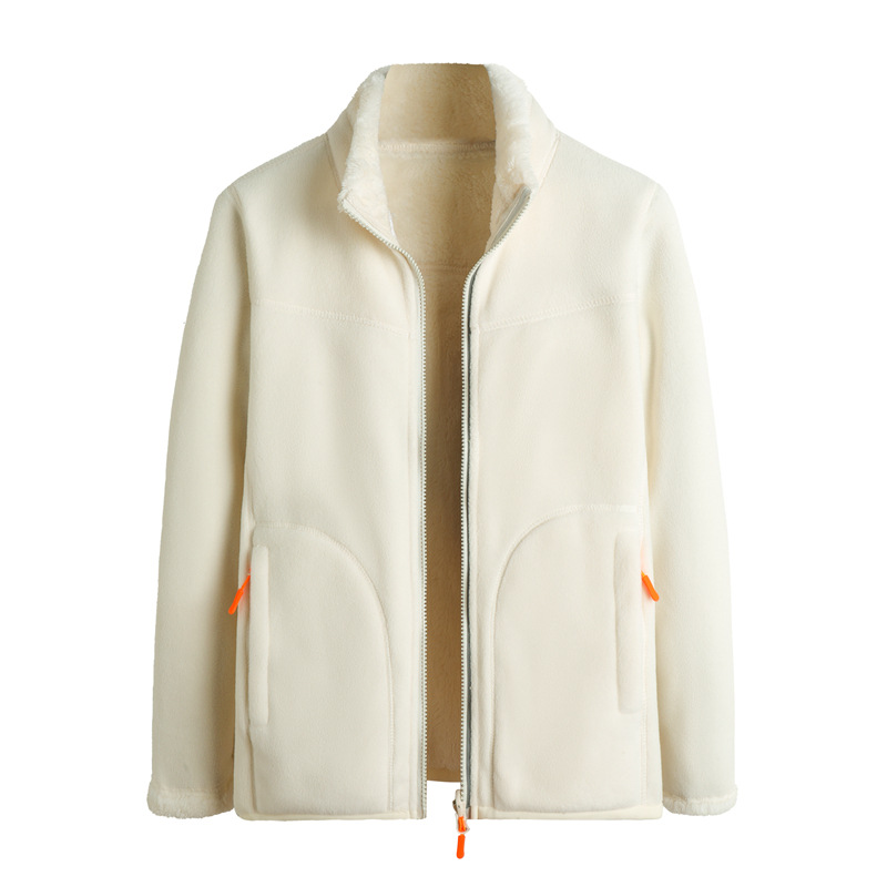 Reversible Fleece Jacket with Coral Fleece Outer and Sherpa Lining - Unisex Warm Winter Coat Women's Coats Sweaters