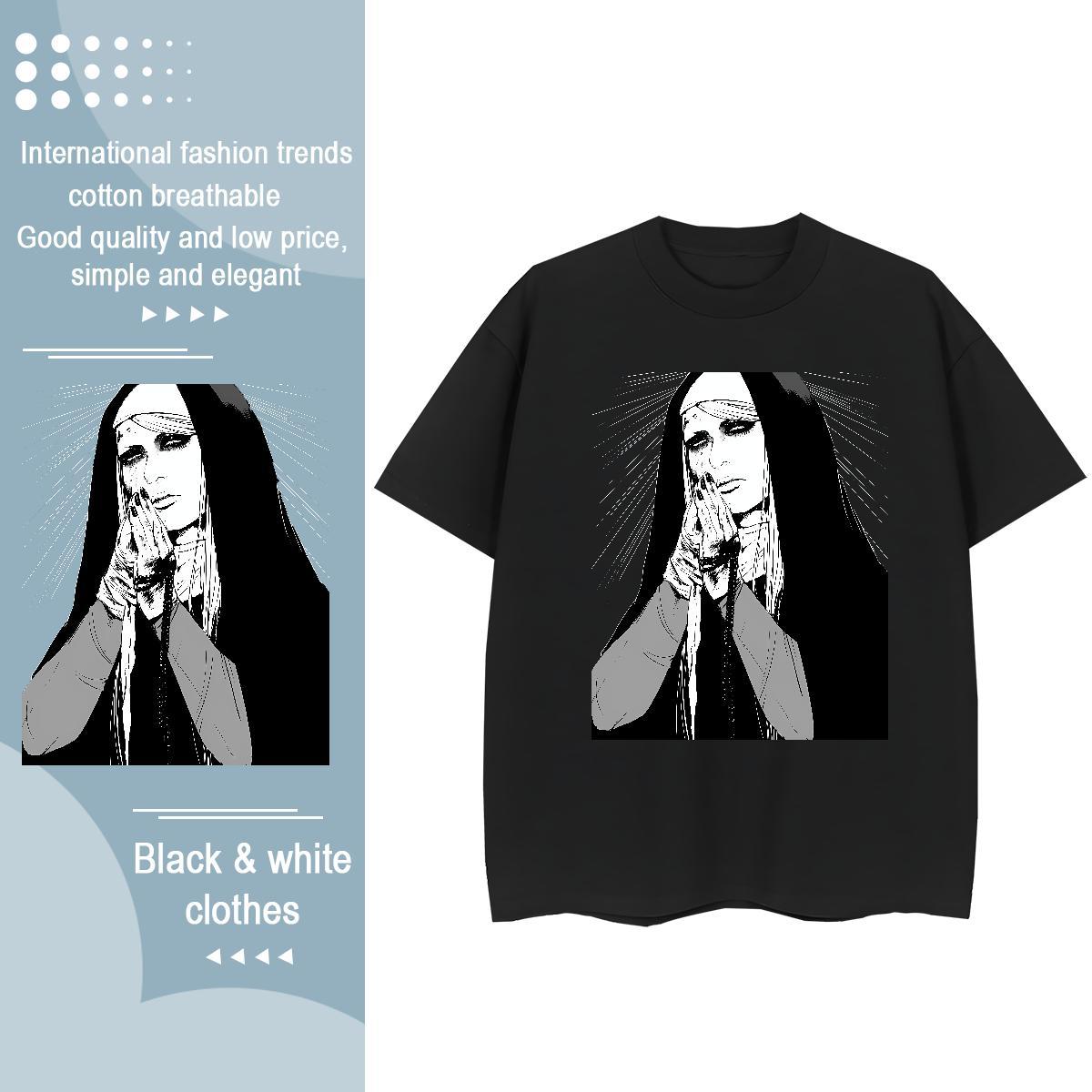 Designer Nice Unisex Tshirts 100% Cotton 230g nun Casual T shirt Breathable Anime Print Tops Shirt