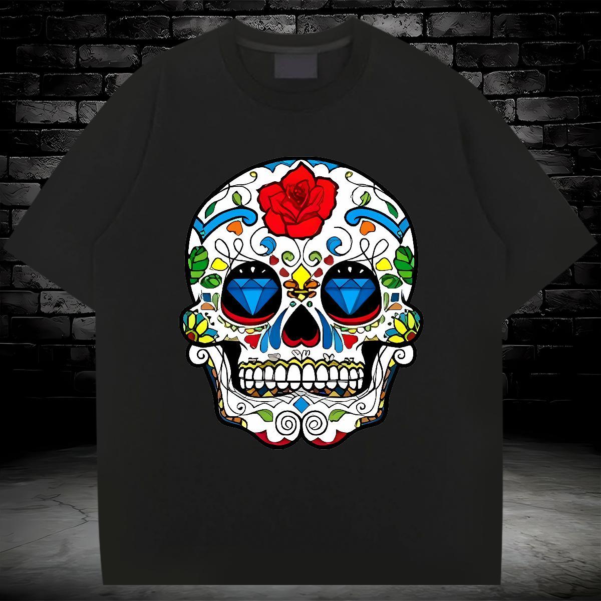 Classic T-Shirts for Men 230g Cotton skull Street wear Hip Hop Custom Big Size Breathable Short Sleeve Men Tops Tees 2024 Summer Clothes