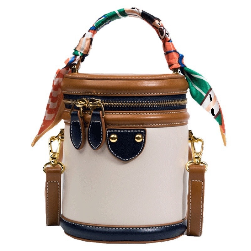 Fashionable And Versatile Bucket Bag With Color Blocks Single-Shoulder Round Tube Bag For Women Birthday Gift