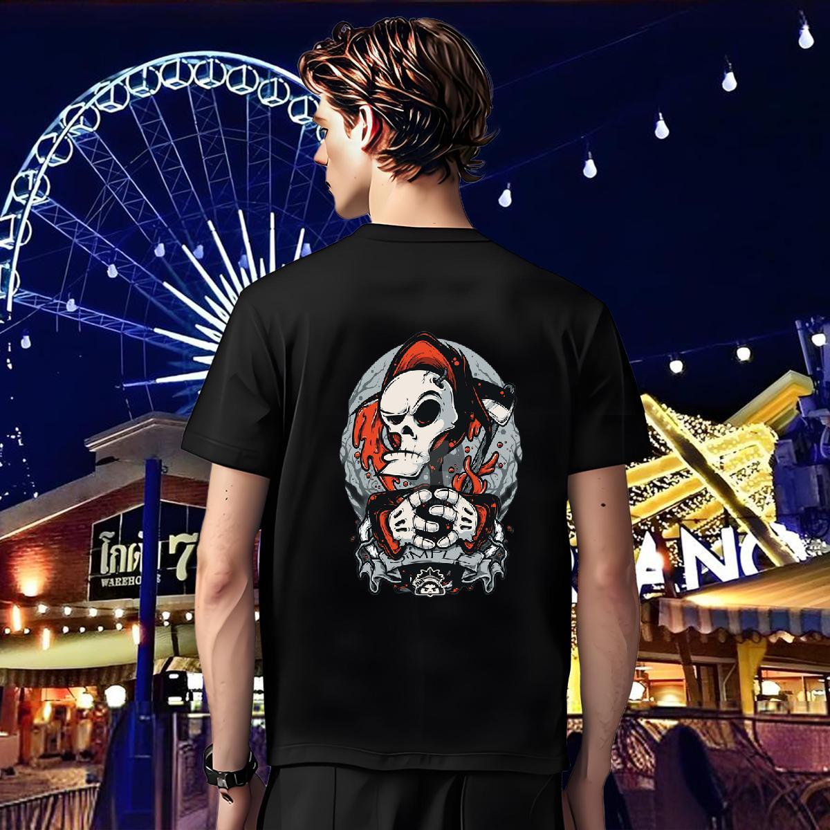 Popular Man T Shirts 230g Pure Cotton skull Beach Custom Anime O Neck Short Sleeves Couples T Shirts Wholesale Tops Shirt