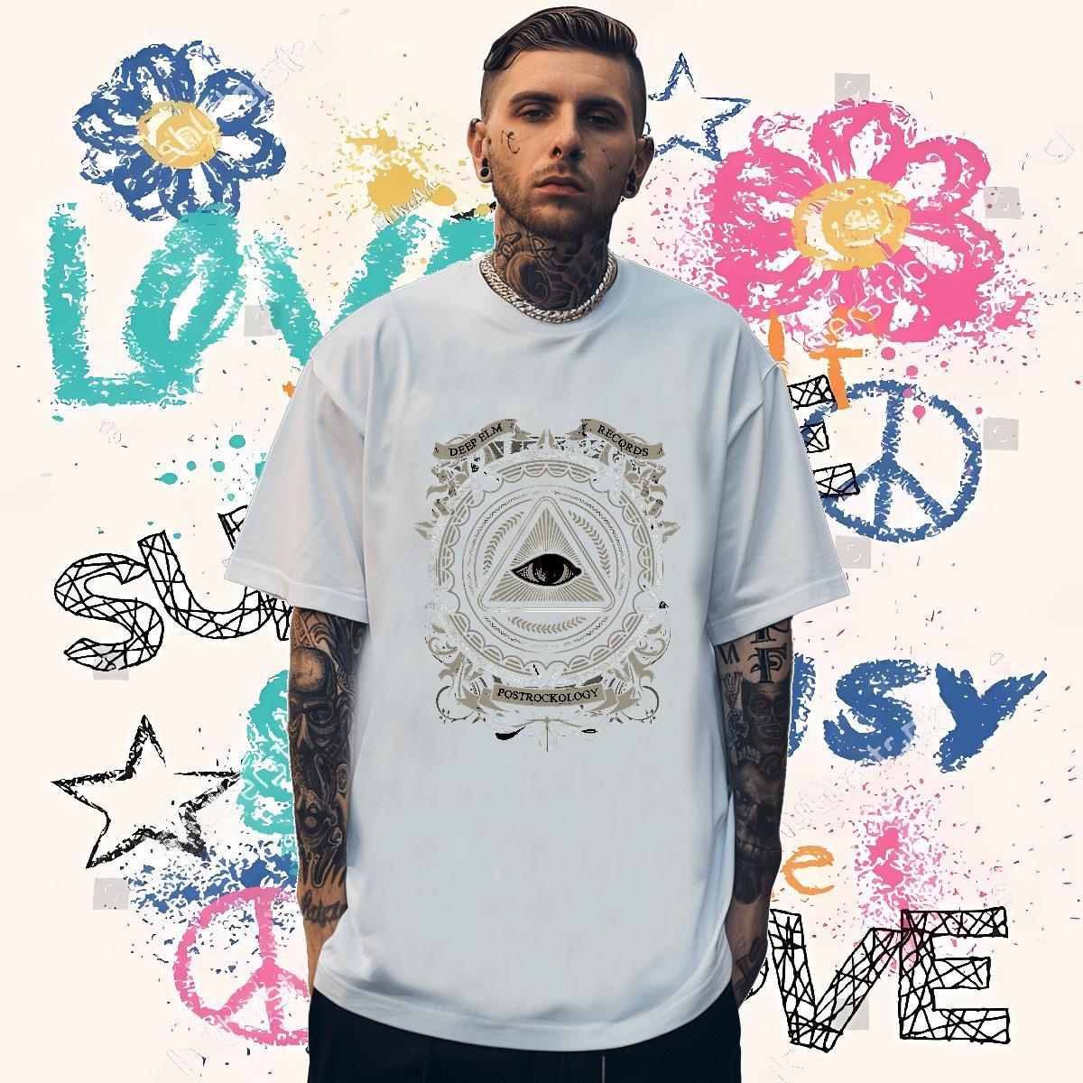 High Quality T Shirt For Man 100% Cotton 230g eye of the devil Casual Beach Asian Size Breathable Crew Neck Tshirts 2024 New Tops Tees