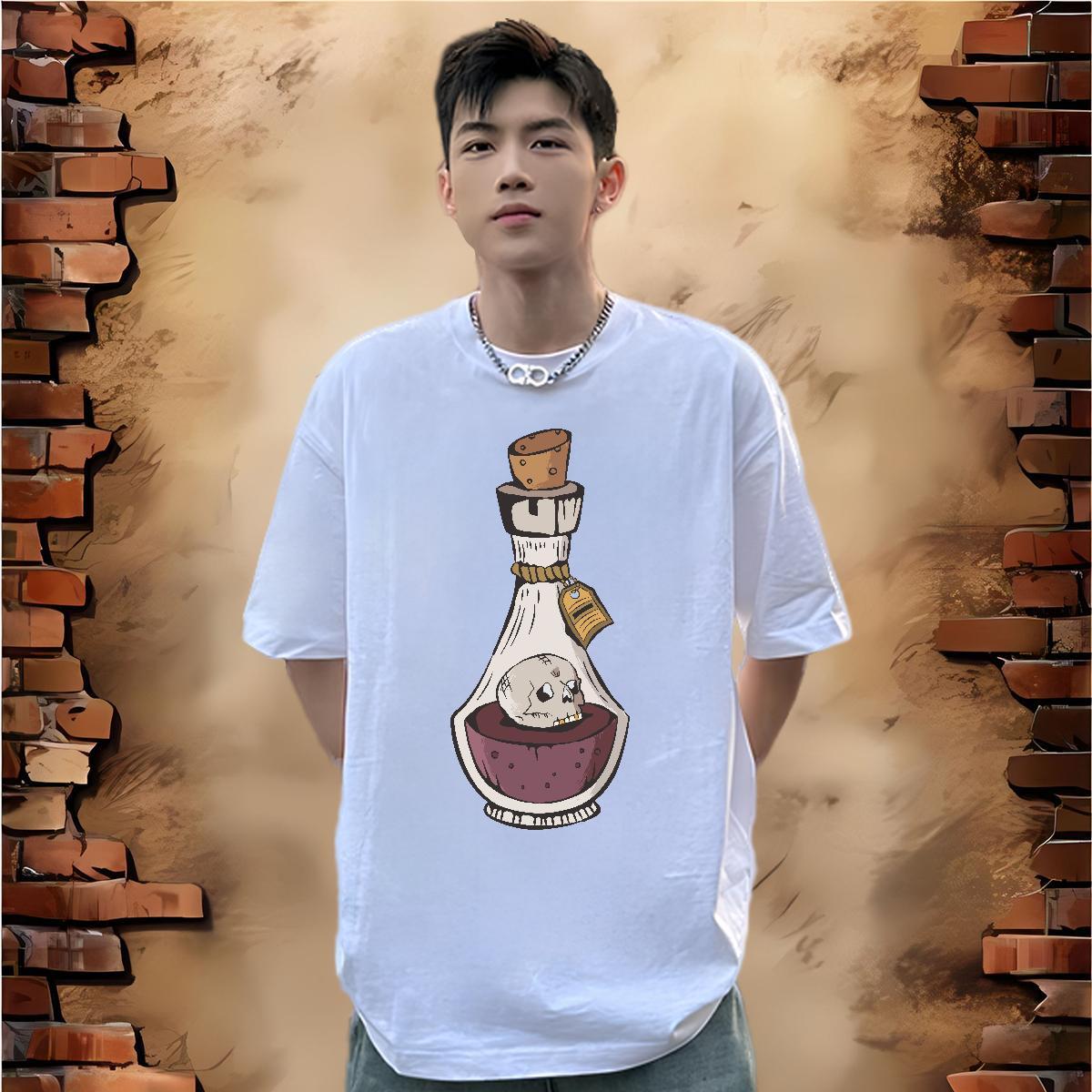 Cool T-Shirts 100% Cotton 230g bottle Street Wear DIY O Neck Short Sleeves Couples T Shirts 2024 New Top Tees