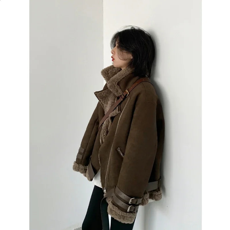 CHIC VEN Womens Jackets Thick Warm Streetwear Coats Retro Motorcycle Overcoat Plush Jacket Woman Windbreaker Autumn Winter 240824