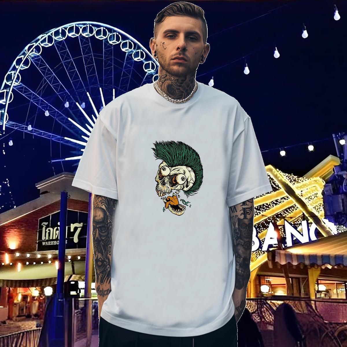 Comfortable T Shirts Men 230g Pure Cotton skull Street Wear Custom Anime O Neck Short Sleeves Tshirt for Man Woman Stylist Clothes