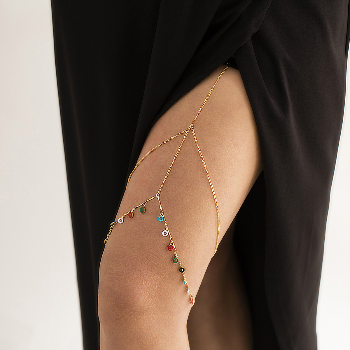 Sexy casual beach imitation pearl leg loop body minimalist geometric star diamond tassel thigh chain