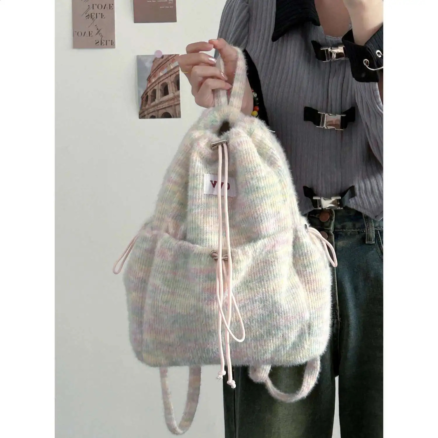 LEFTSIDE Korean fashion casual style plush brushed womens backpack winter backpack student travel backpack 240912